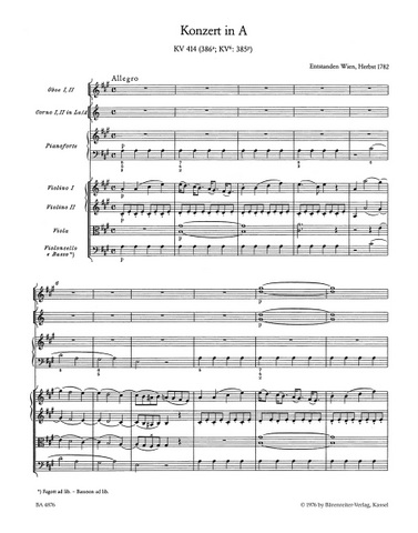 Mozart, Wolfgang Amadeus Concerto for Piano and Orchestra 'No. 12' A major KV 414 – Wind Parts-116391