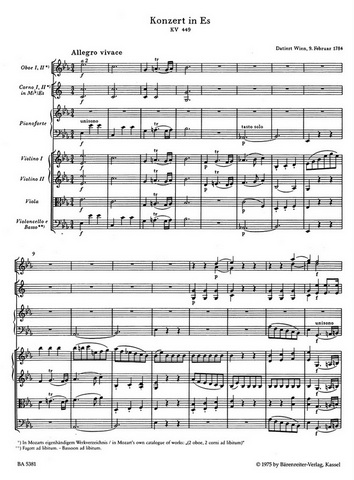 Mozart, Wolfgang Amadeus: Piano Concerto No. 14 E-flat major KV 449 – Score; Urtext Edition (Bärenreiter Verlag)-116939