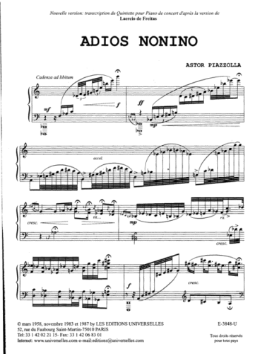 Piazzolla, Astor: ADIOS NONINO /Fragment+full/: POUR PIANO EDITON COMPLETES (Les Editions Universelles)-100024