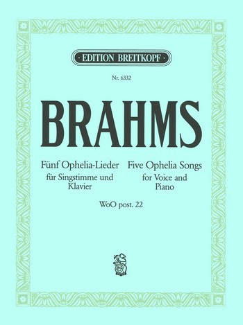Brahms Johannes: 5 Ophelia-Lieder WoO post.22 na głos i fortepian (dt/en)-102460