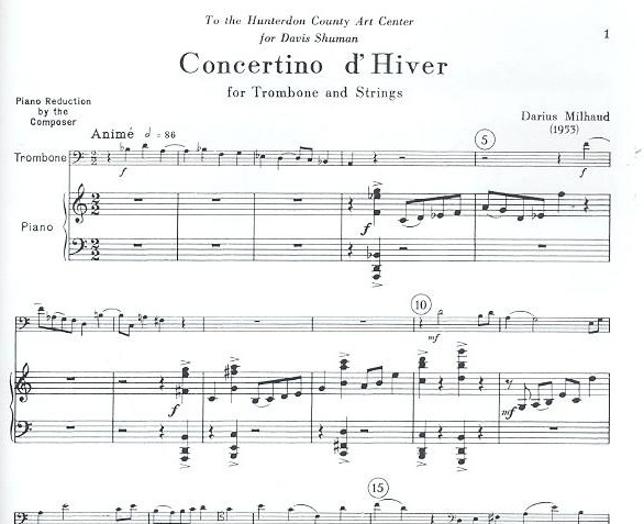 Milhaud, Darius Concertino d’Hiver w oryginale na puzon i smyczki (wyciąg fortepianowy)-107948
