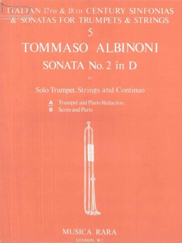 Albinoni Tommaso: Sonata No.2 in D (for Trumpet, Strings and Continuo) -Trumpet and Piano Reduction (trąbka i wyciąg fortepianowy)-100098