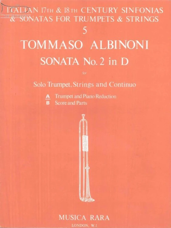 Albinoni Tommaso: Sonata No.2 in D (for Trumpet, Strings and Continuo) -Trumpet and Piano Reduction (trąbka i wyciąg fortepianowy)-100098