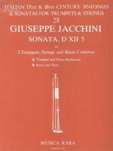 Jacchini Giuseppe: Sonata, D XII 5 (for 2 Trumpets, Strings and BC) - Trumpet and Piano Reduction (trąbka i wyciąg fortepianowy)-100122