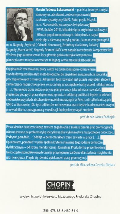 Łukaszewski M. T., Jak napisać pracę dyplomową o muzyce : poradnik dla studentów i doktorantów kierunków muzycznych-102393